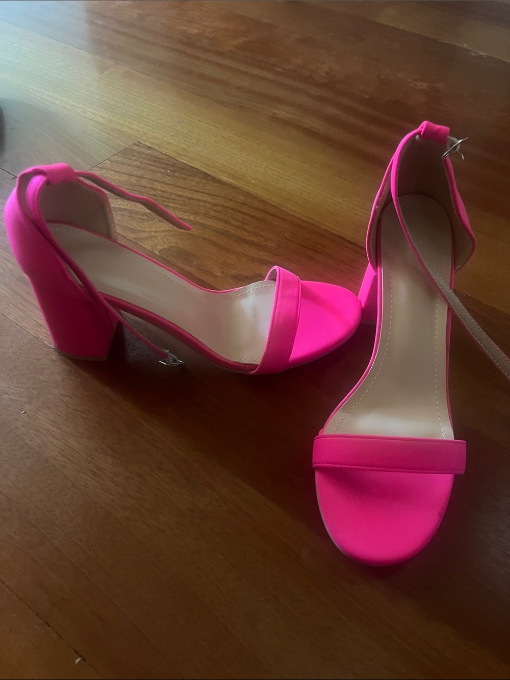 Hot Pink Block Heel Ankle Strap Sandals